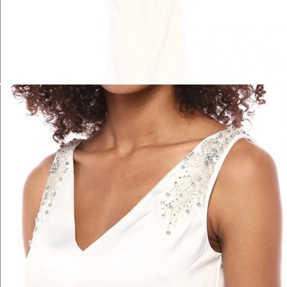 NWT Adrianna Papell Beaded Appliqué Charmeuse Mermaid Sleeveless Ivory Gown Sz 2 - Picture 10 of 16